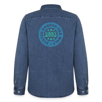 2003 - Chemise en denim homme bio Stanley/Stella - bleu moyen délavé  - Dos - AI Model Male 185 light (185cm)