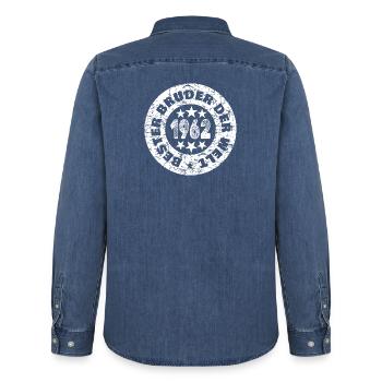 Siblings 1962 - Men’s Organic Denim Shirt by Stanley/Stella - mid washy  - Back - AI Model Male 185 light (185cm)