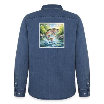 Regenbogenforelle - Männer Jeanshemd Organic von Stanley/Stella - verwaschenes Mittelblau  - Hinten - AI Model Male 185 light (185cm)