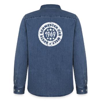 Soeur 1969 - Chemise en denim homme bio Stanley/Stella - bleu moyen délavé  - Dos - AI Model Male 185 light (185cm)