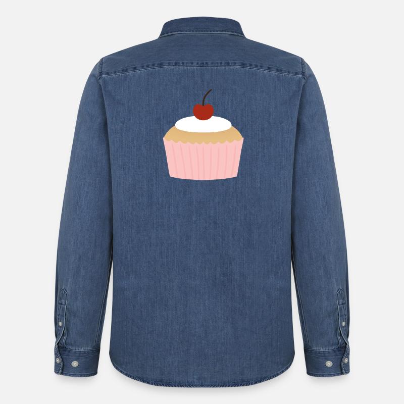 Pastellfarbener Cupcake mit Kirsche - Männer Jeanshemd Organic von Stanley/Stella - verwaschenes Mittelblau 