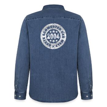 2004 - Men’s Organic Denim Shirt by Stanley/Stella - mid washy  - Back - AI Model Male 185 light (185cm)