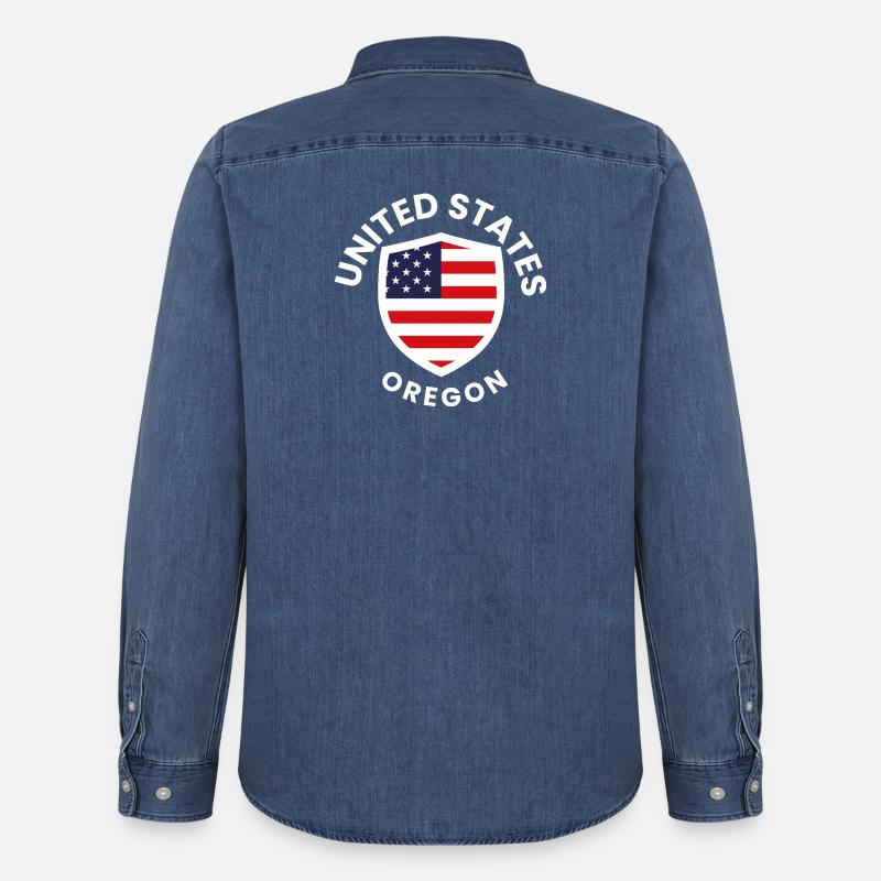 Oregon Shield mit US-Flagge - Männer Jeanshemd Organic von Stanley/Stella - verwaschenes Mittelblau 