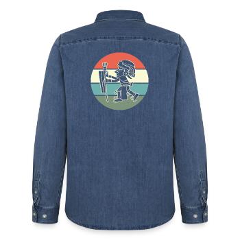 aztec Mayan calendar Inca - Men’s Organic Denim Shirt by Stanley/Stella - mid washy  - Back - AI Model Male 185 light (185cm)