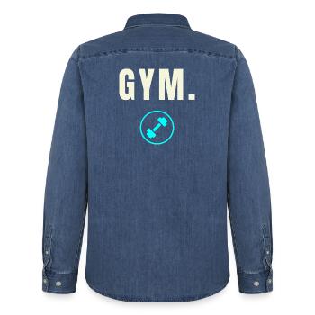 GYM. Success Edition - Design minimaliste - Chemise en denim homme bio Stanley/Stella - bleu moyen délavé  - Dos - AI Model Male 185 light (185cm)