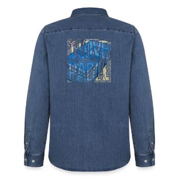 I LOVE PADEL, Padel Court, Gift Idea Shirt - Men’s Organic Denim Shirt by Stanley/Stella - mid washy  - Back - AI Model Male 185 light (185cm)