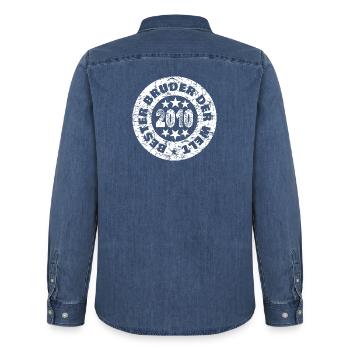 Frère 2010 - Chemise en denim homme bio Stanley/Stella - bleu moyen délavé  - Dos - AI Model Male 185 light (185cm)