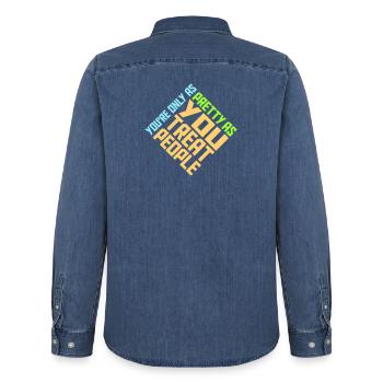You're Only As Pretty As You Treat People Ehrlich - Men’s Organic Denim Shirt by Stanley/Stella - mid washy  - Back - AI Model Male 185 light (185cm)