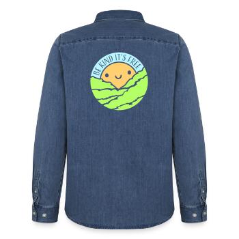 Be Kind It's Free Kindness Statement Saying - Men’s Organic Denim Shirt by Stanley/Stella - mid washy  - Back - AI Model Male 185 light (185cm)