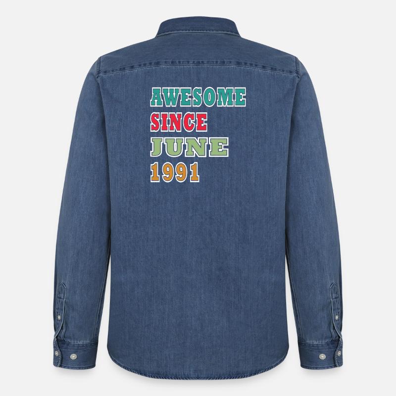 Awesome Seit Juni 1991 - Männer Jeanshemd Organic von Stanley/Stella - verwaschenes Mittelblau 