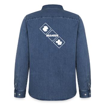 Marius Diamant Logo Bird - Men’s Organic Denim Shirt by Stanley/Stella - mid washy  - Back - AI Model Male 185 light (185cm)