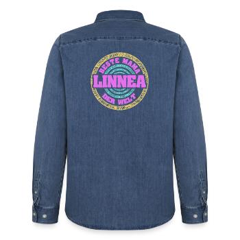 Gift for Linnea - Men’s Organic Denim Shirt by Stanley/Stella - mid washy  - Back - AI Model Male 185 light (185cm)
