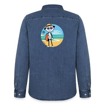 Kopf aus - Meer an ! Strichel im Urlaubsmodus - Männer Jeanshemd Organic von Stanley/Stella - verwaschenes Mittelblau  - Hinten - AI Model Male 185 light (185cm)