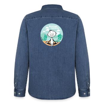 Achtsam Faulenzen  - Männer Jeanshemd Organic von Stanley/Stella - verwaschenes Mittelblau  - Hinten - AI Model Male 185 light (185cm)