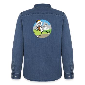Wander Figur verabschiedet sich. - Männer Jeanshemd Organic von Stanley/Stella - verwaschenes Mittelblau  - Hinten - AI Model Male 185 light (185cm)