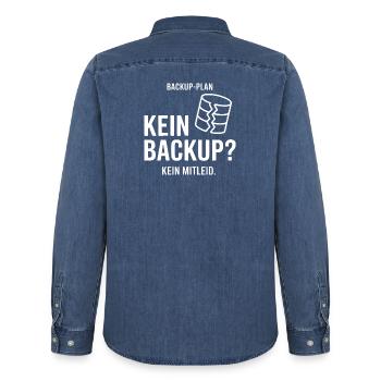 No Backup Plan Bold Text Design - Men’s Organic Denim Shirt by Stanley/Stella - mid washy  - Back - AI Model Male 185 light (185cm)