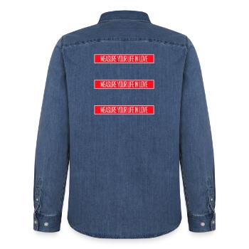Measure Your Life In Love Inspirierend Liebe Logo - Männer Jeanshemd Organic von Stanley/Stella - verwaschenes Mittelblau  - Hinten - AI Model Male 185 light (185cm)