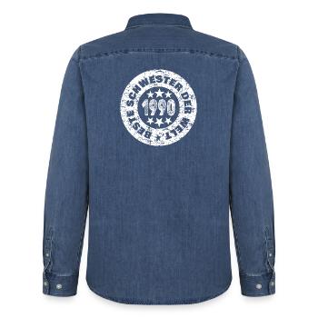 Né en 1990 - Chemise en denim homme bio Stanley/Stella - bleu moyen délavé  - Dos - AI Model Male 185 light (185cm)