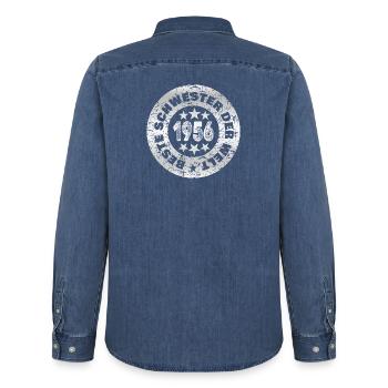 Schwester 1956 - Männer Jeanshemd Organic von Stanley/Stella - verwaschenes Mittelblau  - Hinten - AI Model Male 185 light (185cm)