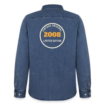 Vintage 2008 Original Limited Edition 18. Geburtst - Männer Jeanshemd Organic von Stanley/Stella - verwaschenes Mittelblau  - Hinten - AI Model Male 185 light (185cm)