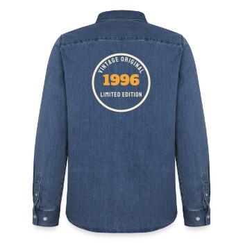 Vintage 1996 Original Limited Edition 30. Geburtst - Männer Jeanshemd Organic von Stanley/Stella - verwaschenes Mittelblau  - Hinten - AI Model Male 185 light (185cm)