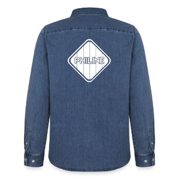 Before as a gift - Men’s Organic Denim Shirt by Stanley/Stella - mid washy  - Back - AI Model Male 185 light (185cm)