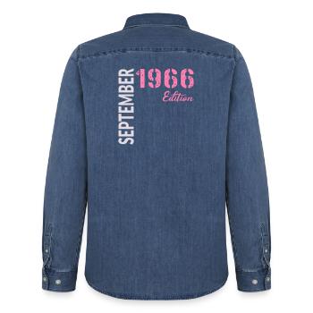 60th birthday, September 1966 - Men’s Organic Denim Shirt by Stanley/Stella - mid washy  - Back - AI Model Male 185 light (185cm)