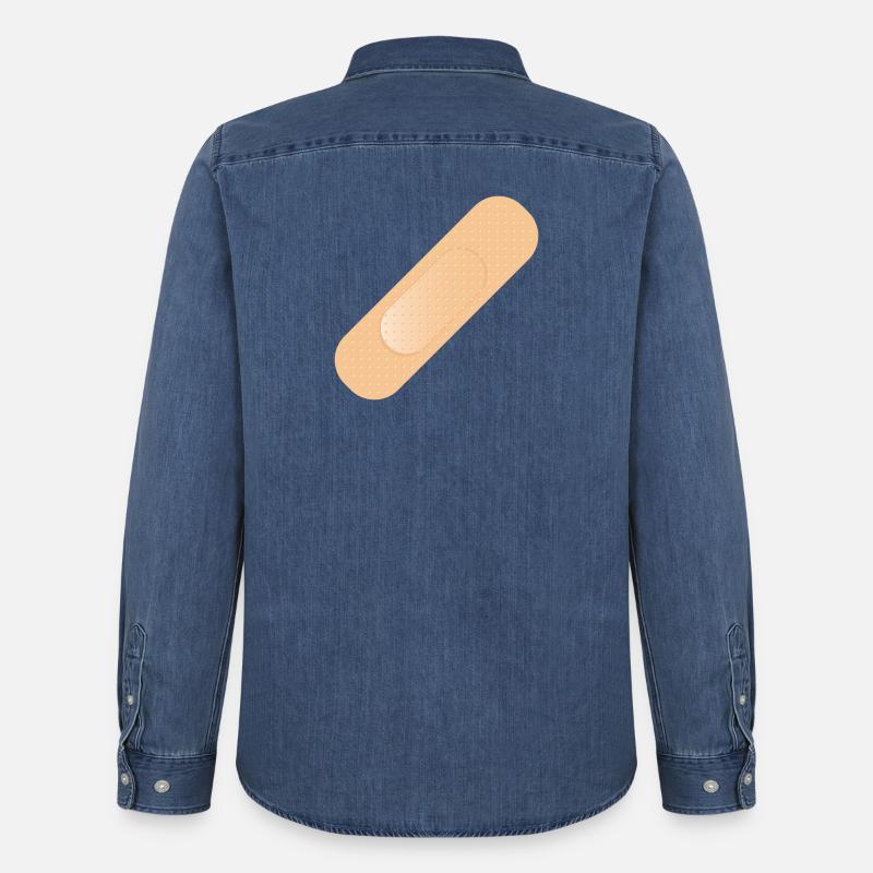 einfaches Heftpflaster als Gestaltungselement - Männer Jeanshemd Organic von Stanley/Stella - verwaschenes Mittelblau
