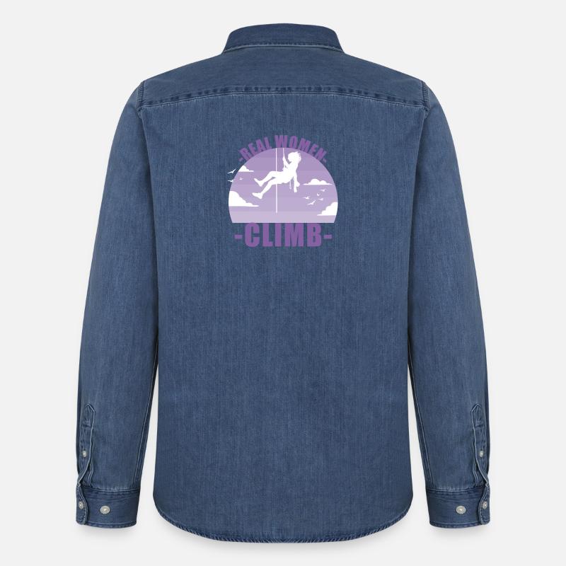Klettern Bergsteigen Berge Mädchen Geschenk - Männer Jeanshemd Organic von Stanley/Stella - verwaschenes Mittelblau 