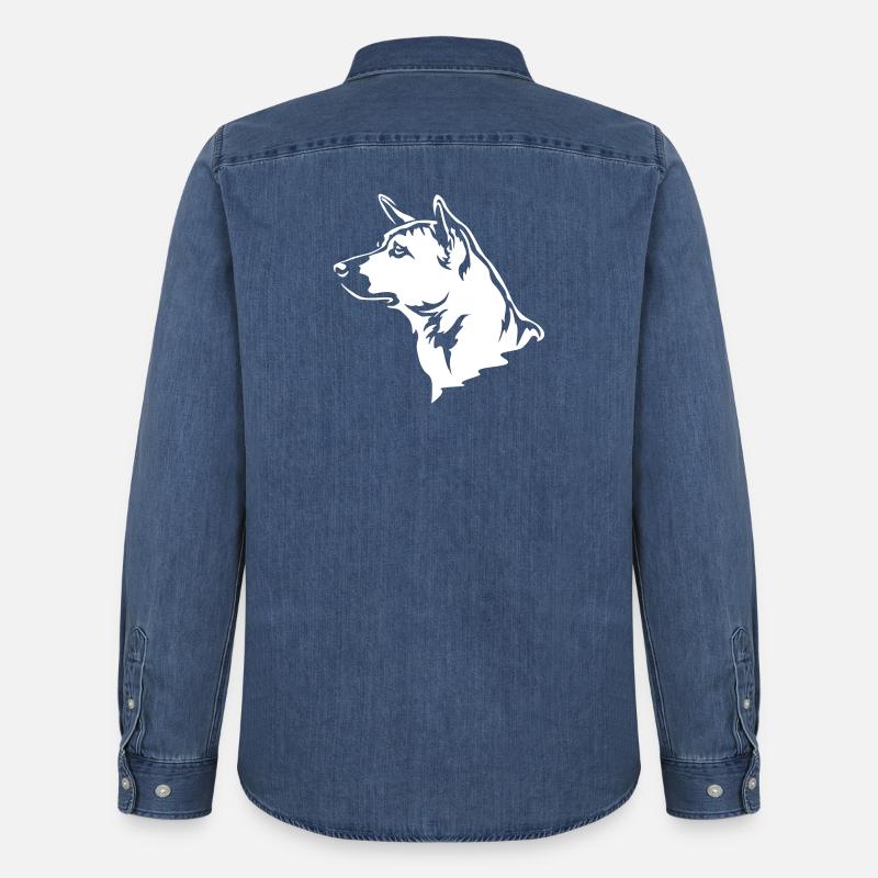 Thai Ridgeback Kopf "Black Edition" - Männer Jeanshemd Organic von Stanley/Stella - verwaschenes Mittelblau 