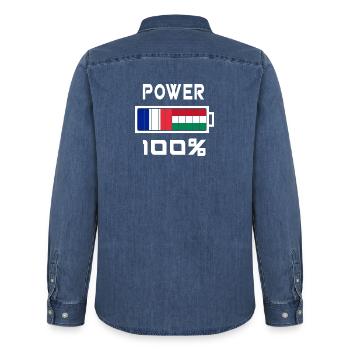 La Hongrie et France Power 100 % - Chemise en denim homme bio Stanley/Stella - bleu moyen délavé  - Dos - AI Model Male 185 light (185cm)