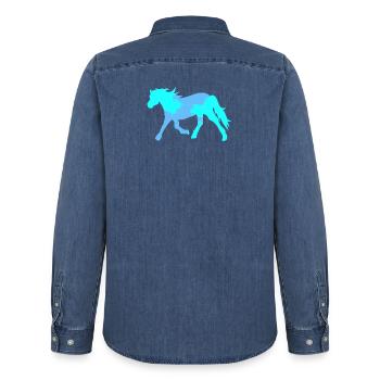 Cool Pferde Pferdenarr Islandpferde Pferdeliebe - Männer Jeanshemd Organic von Stanley/Stella - verwaschenes Mittelblau  - Hinten - AI Model Male 185 light (185cm)