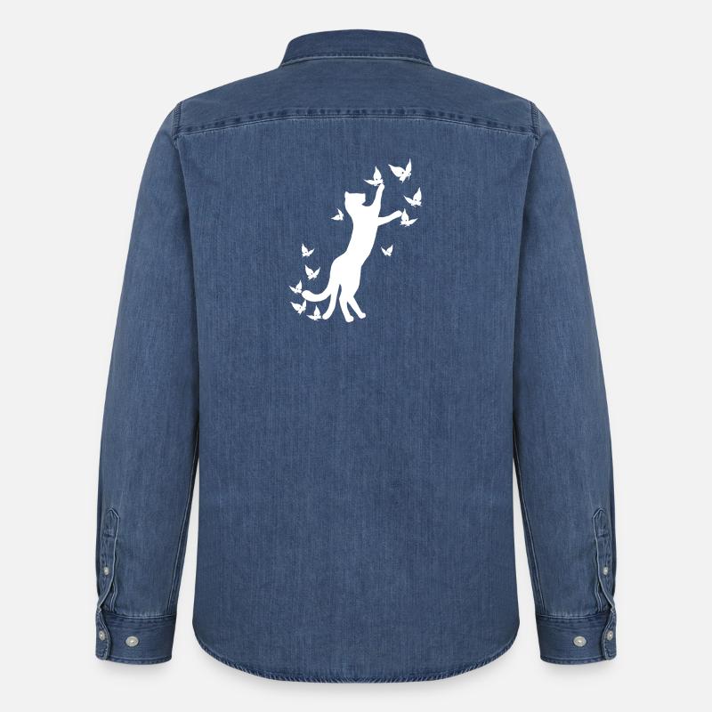 nekomata hell, Kätzchen, schmetterlinge - Männer Jeanshemd Organic von Stanley/Stella - verwaschenes Mittelblau 