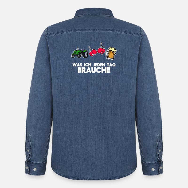 Landwirtschaft Ackerbau Bauer Traktor Statement - Männer Jeanshemd Organic von Stanley/Stella - verwaschenes Mittelblau 