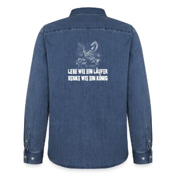 Schach Design - Männer Jeanshemd Organic von Stanley/Stella - verwaschenes Mittelblau  - Hinten - AI Model Male 185 light (185cm)