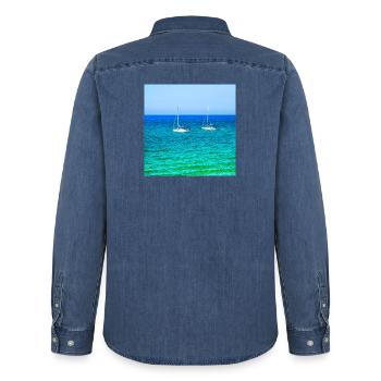 Summer Sailing - Men’s Organic Denim Shirt by Stanley/Stella - mid washy  - Back - AI Model Male 185 light (185cm)