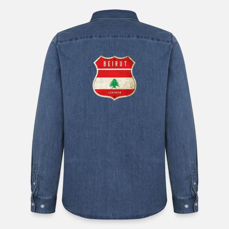 Beirut Libanon Wappen Flaggen Design - Männer Jeanshemd Organic von Stanley/Stella - verwaschenes Mittelblau 