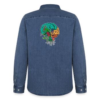 Nachhaltigkeit Umwelt Umweltschützer Baum Erde - Männer Jeanshemd Organic von Stanley/Stella - verwaschenes Mittelblau  - Hinten - AI Model Male 185 light (185cm)