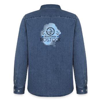 Rostock Liebe Heimathafen Ostsee - Männer Jeanshemd Organic von Stanley/Stella - verwaschenes Mittelblau  - Hinten - AI Model Male 185 light (185cm)
