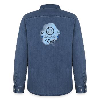 Kiel Liebe Heimathafen mit Anker - Männer Jeanshemd Organic von Stanley/Stella - verwaschenes Mittelblau  - Hinten - AI Model Male 185 light (185cm)