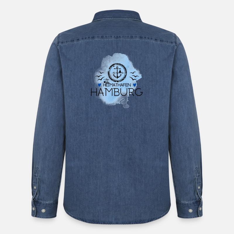 Hamburg Heimathafen- Ankermotiv - Männer Jeanshemd Organic von Stanley/Stella - verwaschenes Mittelblau 
