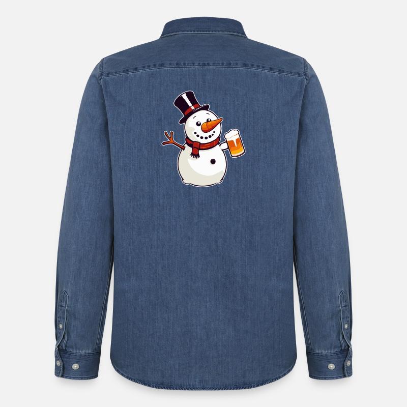 Schneemann mit Bier - Männer Jeanshemd Organic von Stanley/Stella - verwaschenes Mittelblau 