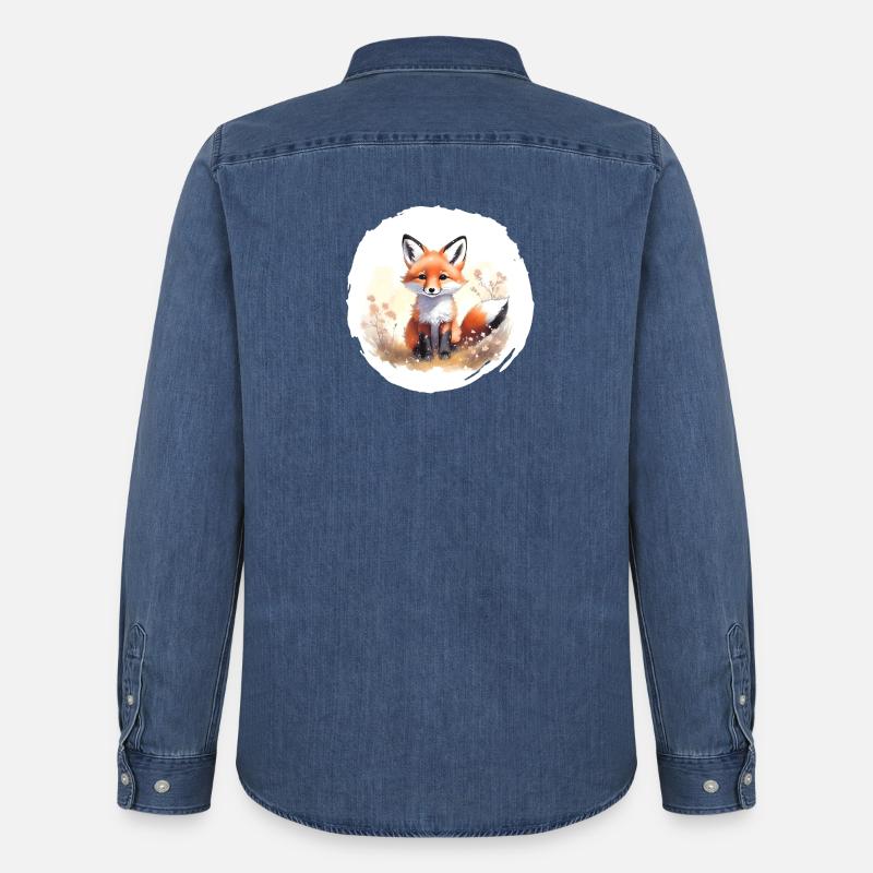 Fuchs Aquarell - Männer Jeanshemd Organic von Stanley/Stella - verwaschenes Mittelblau 