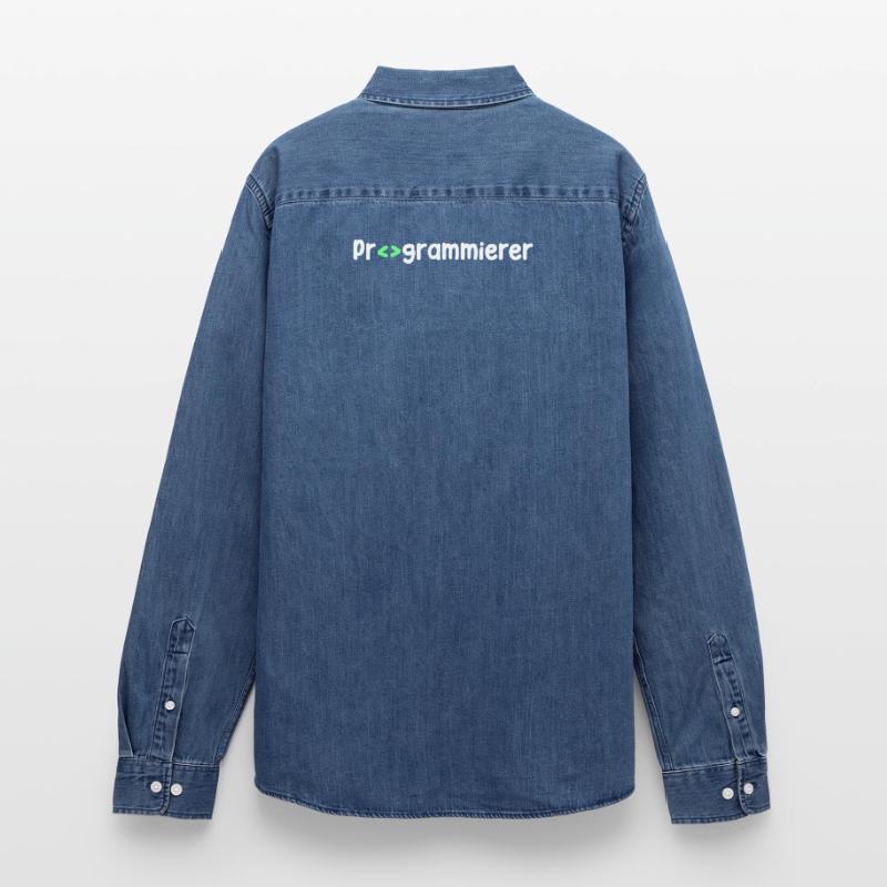 Programmer, Geek, Scripting, Code, Nerd Men’s Organic Denim Shirt by Stanley/Stella