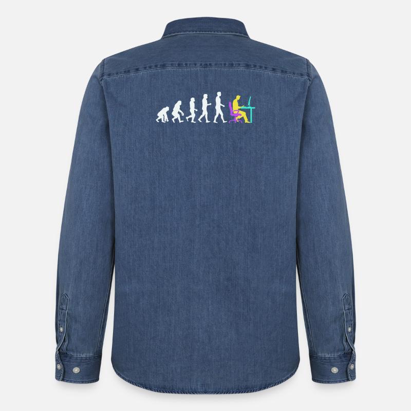Développeur Evolution Computergeek Open Source - Chemise en denim homme bio Stanley/Stella - bleu moyen délavé 