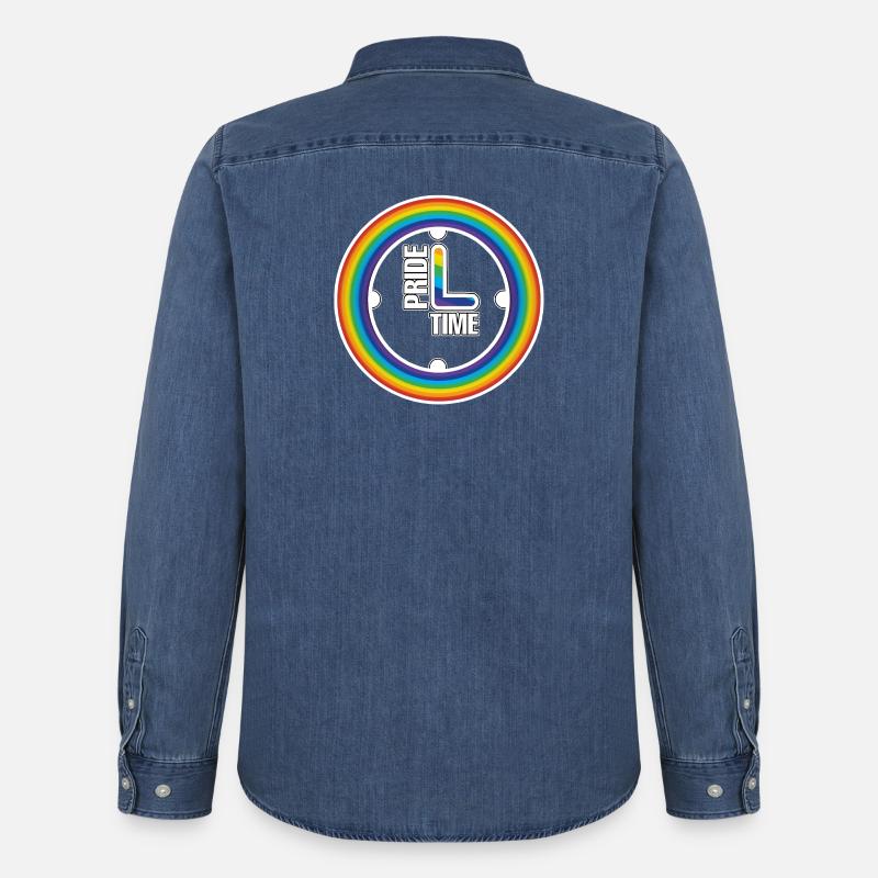 Regenbogen Pride Ring Uhr - Männer Jeanshemd Organic von Stanley/Stella - verwaschenes Mittelblau 