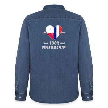 Polen und Frankreich 100% Freundschaft - Männer Jeanshemd Organic von Stanley/Stella - verwaschenes Mittelblau  - Hinten - AI Model Male 185 light (185cm)