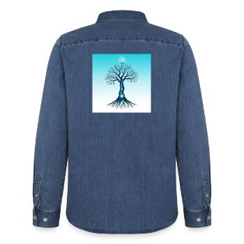 Spiritual Tree - Chemise en denim homme bio Stanley/Stella - bleu moyen délavé  - Dos - AI Model Male 185 light (185cm)
