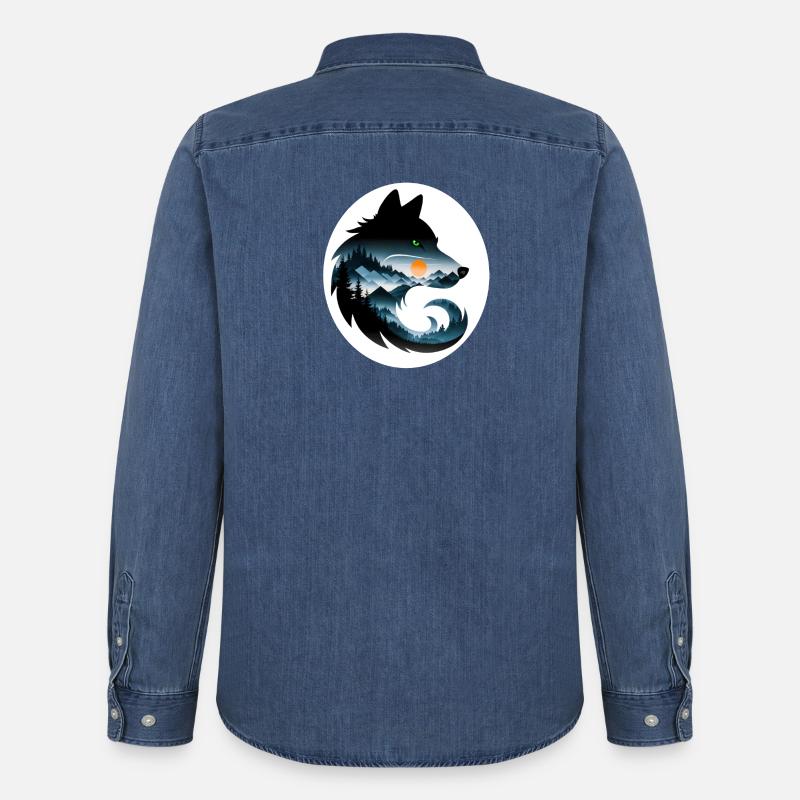 Wolf Landschaft - Männer Jeanshemd Organic von Stanley/Stella - verwaschenes Mittelblau 