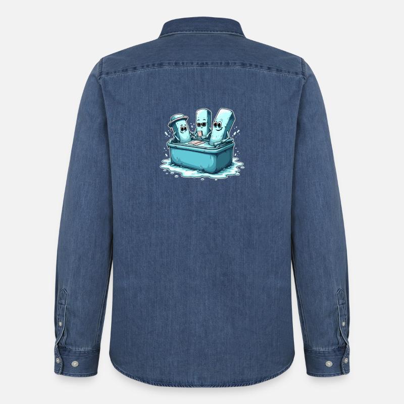 Icecube Lolly Pool Party Design - Männer Jeanshemd Organic von Stanley/Stella - verwaschenes Mittelblau 